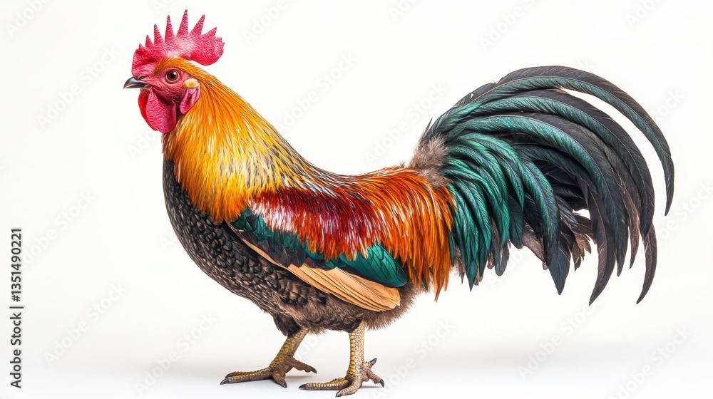 Fototapeta premium Vibrant rooster showcasing its colors in a studio setting animal photography creative environment close-up