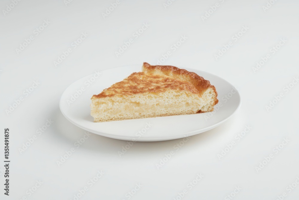 Delicious Slice of Homemade Buttermilk Pie on Simple White Plate Placed on Minimalist Backdrop Delicious Slice of Homemade Buttermilk Pie on Simple White Plate Placed on Minimalist Backdrop