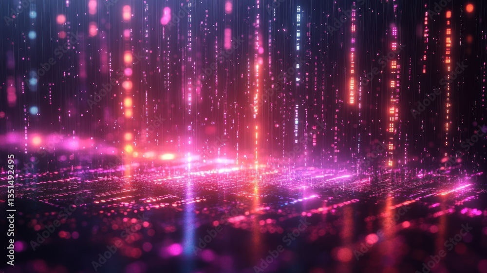 Abstract digital rain, glowing lines, futuristic city background Abstract digital rain, glowing lines, futuristic city background