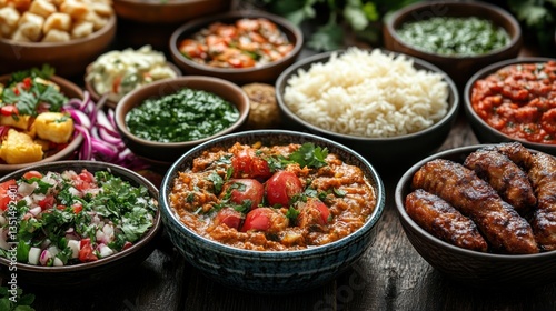 Wallpaper Mural Assorted Indian dishes displayed on wooden table Torontodigital.ca