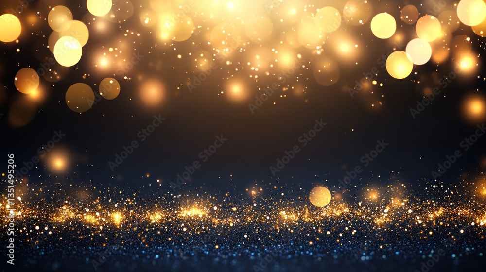 Obraz premium Glittering golden bokeh lights over a dark background
