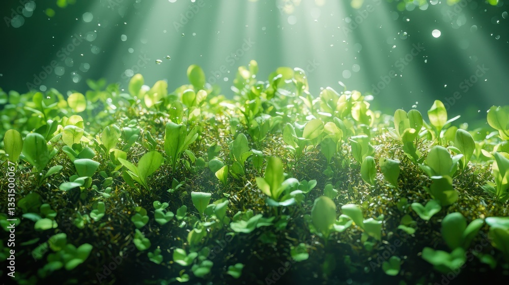 Fototapeta premium Lush Greenery Bathed in Sunlight with Sparkling Dew