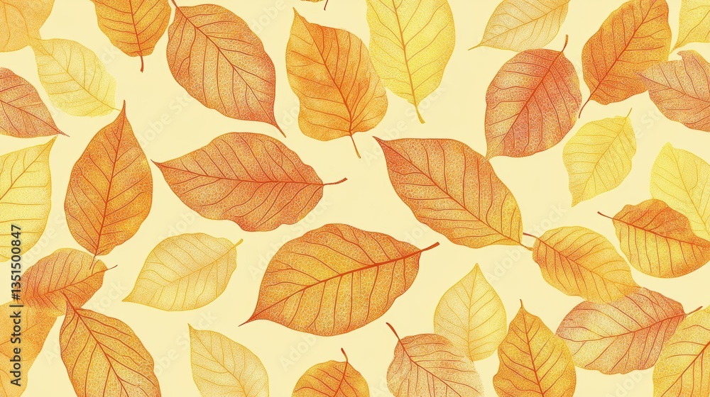Golden Autumn Leaves Falling on Soft Yellow Background. Golden Autumn Leaves Falling on Soft Yellow Background.
