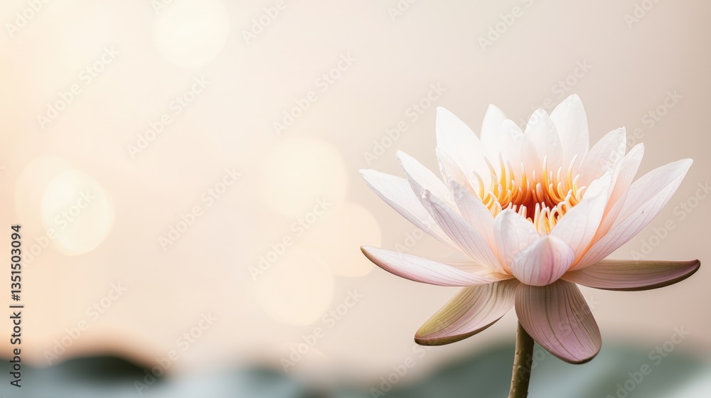 Radiant Lotus Flower Symbolizing Purity in Buddhism, Delicate white lotus flower against a soft, blurred background. Radiant Lotus Flower Symbolizing Purity in Buddhism, Delicate white lotus flower against a soft, blurred background.