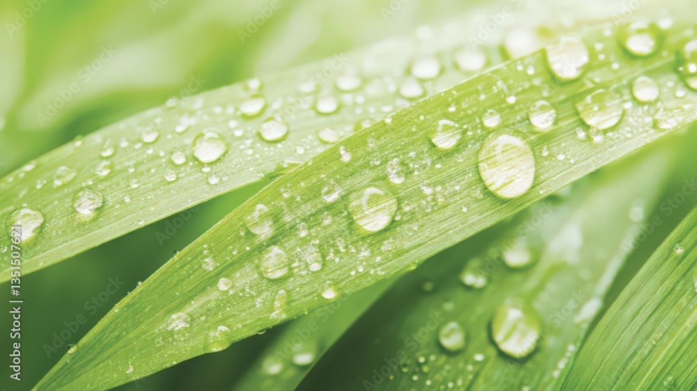 Dew Drops on Lush Green Grass Blades Dew Drops on Lush Green Grass Blades