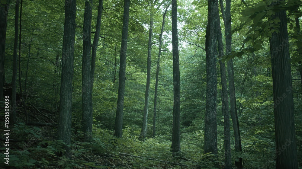 Lush Green Forest Canopy with Tranquil Nature Trail. Lush Green Forest Canopy with Tranquil Nature Trail.