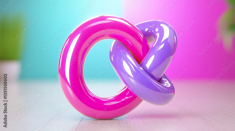 Colorful Interlocking Rings in Pink and Purple on a Bright Background with Soft Lighting Colorful Interlocking Rings in Pink and Purple on a Bright Background with Soft Lighting
