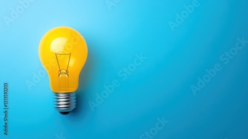 Bright Yellow Light Bulb Over Soft Blue Background for Creative Inspiration and Conceptual Design