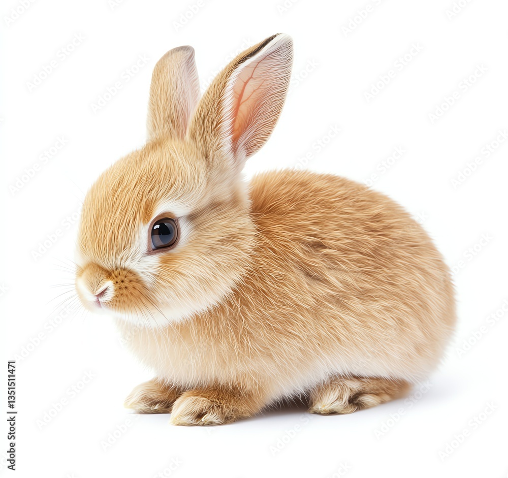 Fototapeta premium Cute Baby Rabbit Sitting Isolated on White Background in Studio Light
