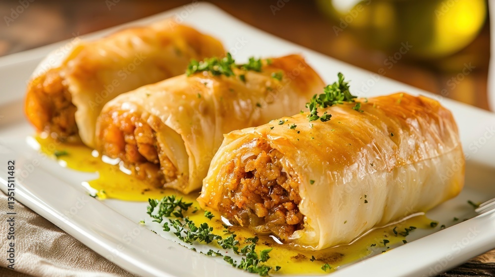 Exquisite dolmades appetizer featuring stuffed grape leaves with aromatic herbs and flavorful rice filling a culinary experience Exquisite dolmades appetizer featuring stuffed grape leaves with aromatic herbs and flavorful rice filling a culinary experience