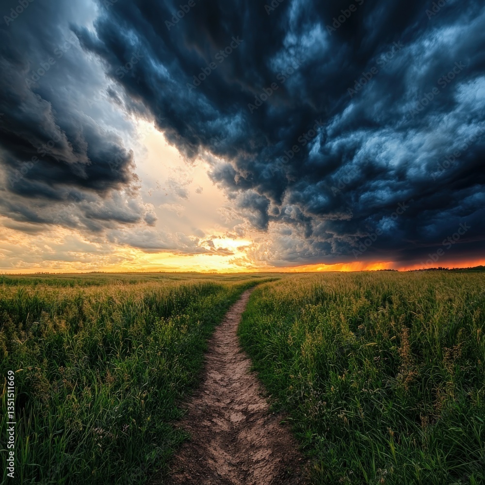 Obraz premium Dramatic sky over grassy path