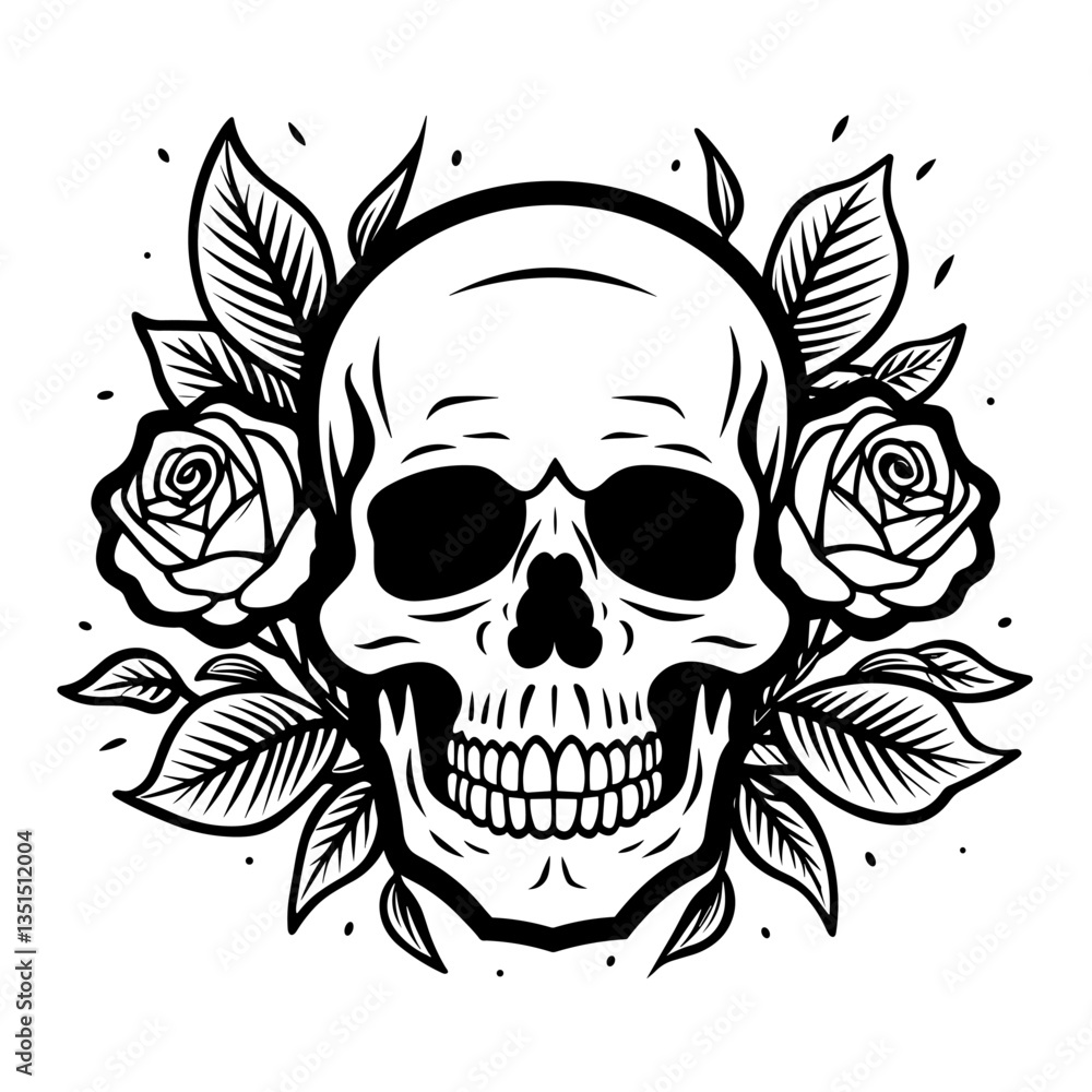 Fototapeta premium Bold black and white skull illustration, perfect for edgy and graphic designs.