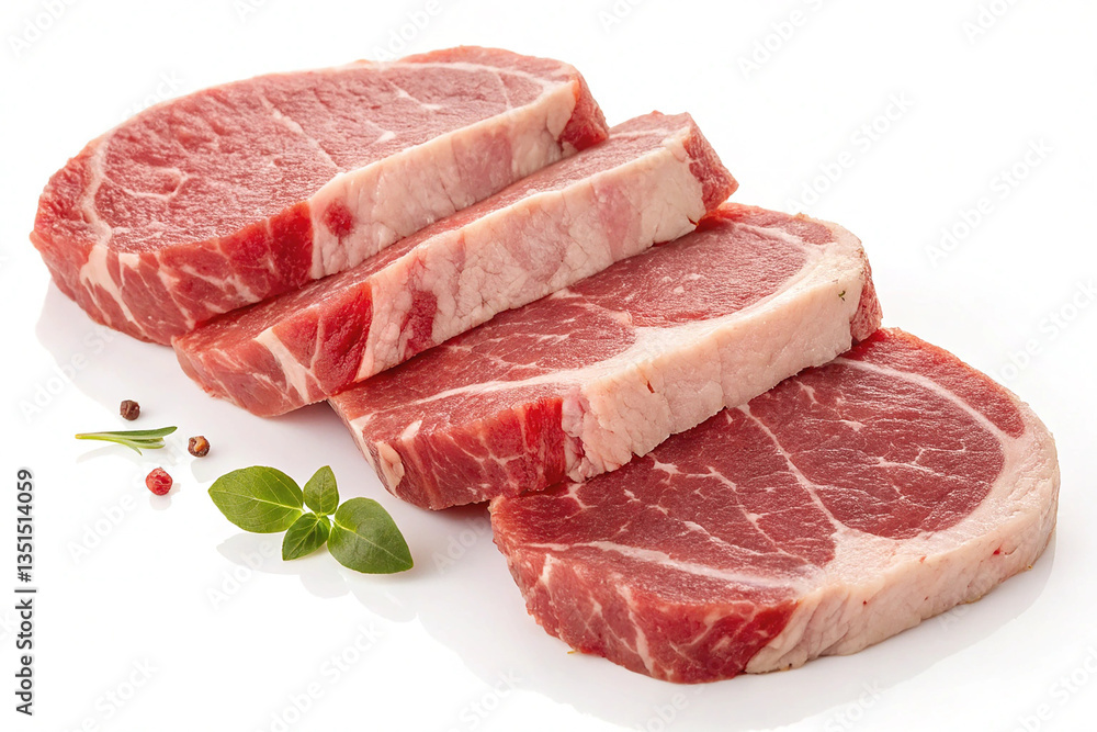 Fresh Raw Meat Slices Isolated on White Background Fresh Raw Meat Slices Isolated on White Background