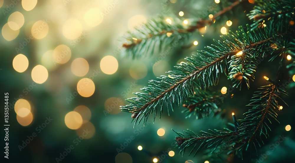 Captivating Closeup of Christmas Tree Branch with Bright Lights Captivating Closeup of Christmas Tree Branch with Bright Lights