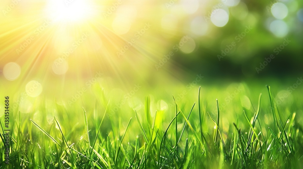 A vibrant spring background featuring lush green grass and sun rays with bokeh effect, providing ample space for text. A vibrant spring background featuring lush green grass and sun rays with bokeh effect, providing ample space for text.