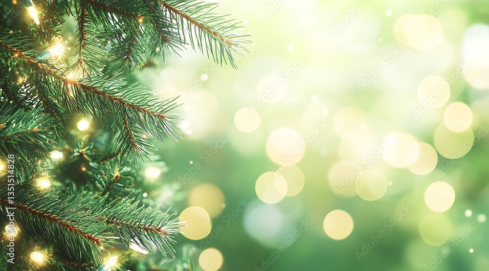 Captivating Closeup of Christmas Tree Branch with Soft Holiday Lights and Bokeh Captivating Closeup of Christmas Tree Branch with Soft Holiday Lights and Bokeh