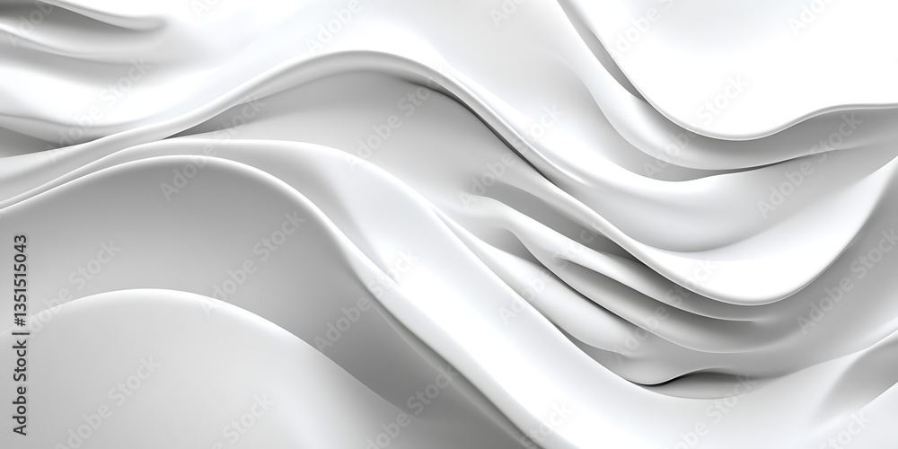 Obraz premium Abstract white satin fabric waves flow smoothly creating luxurious flowing curves ideal for cosmetic packaging backgrounds.