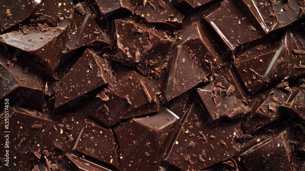 Dark Chocolate Pieces Piled for Dessert Preparation Dark Chocolate Pieces Piled for Dessert Preparation