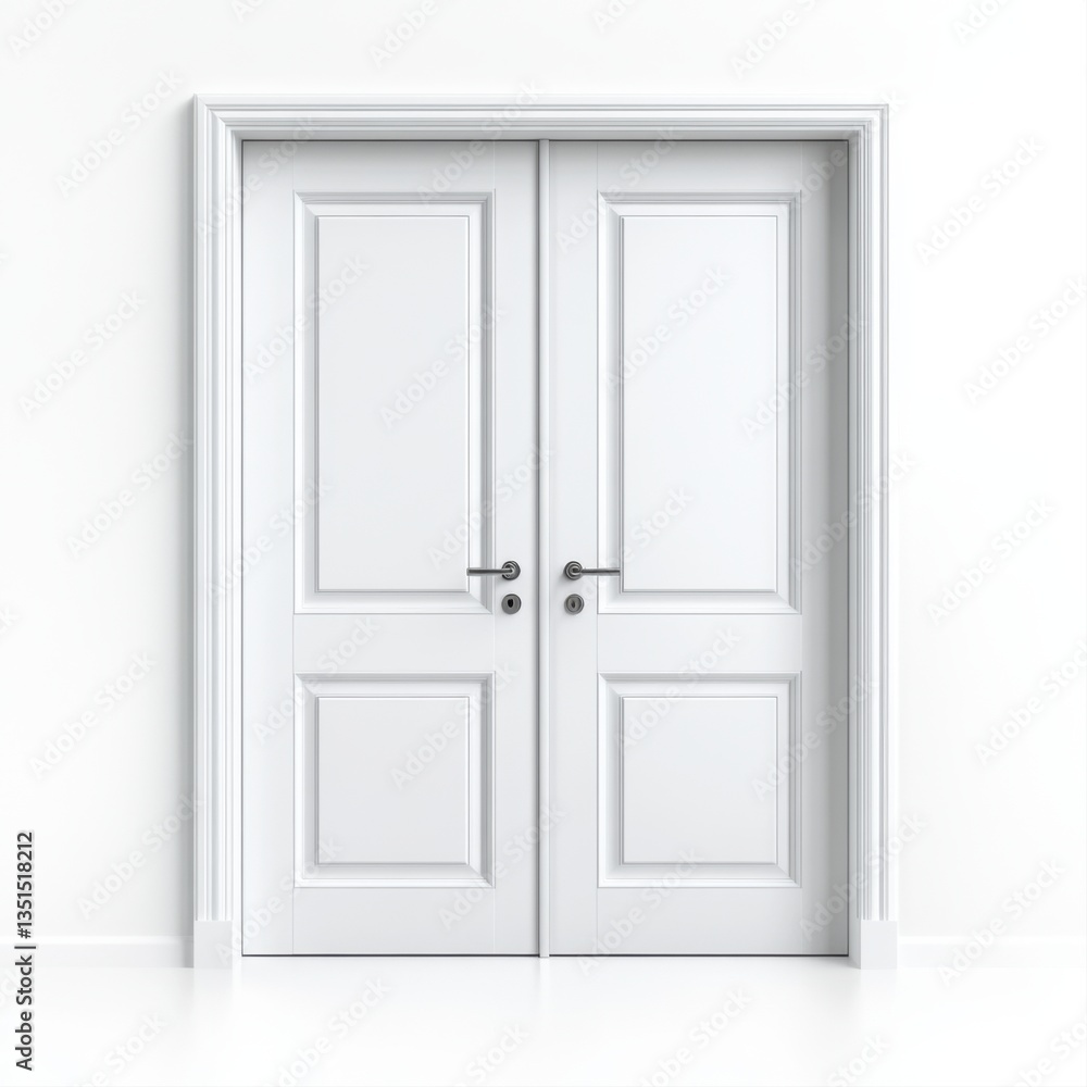 Elegant White Double Doors with Simple Design and Minimalist Aesthetic in Bright Interior Space Elegant White Double Doors with Simple Design and Minimalist Aesthetic in Bright Interior Space