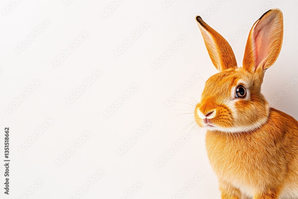 Fototapeta premium Close-up of a fluffy orange rabbit against a white background