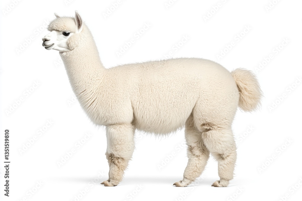 Fluffy white alpaca standing gracefully Fluffy white alpaca standing gracefully
