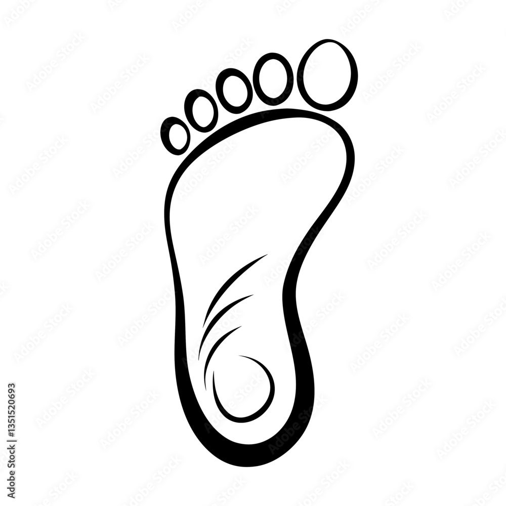 Minimalist black footprint design with artistic swirl detail Minimalist black footprint design with artistic swirl detail