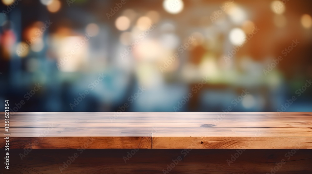 Empty Wooden Tabletop with Blurred Restaurant Background Product Display Mockup Empty Wooden Tabletop with Blurred Restaurant Background Product Display Mockup