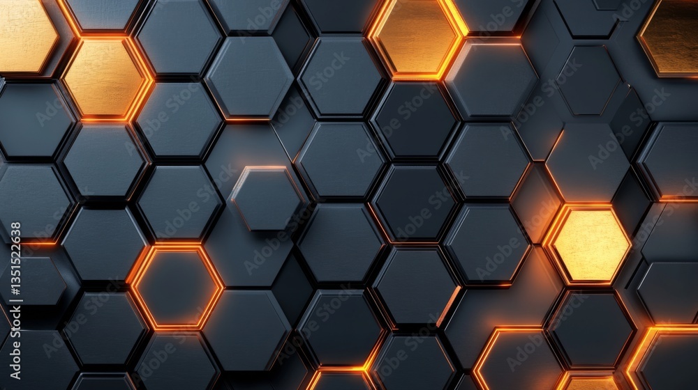 Abstract Hexagon Grid Dark Grey and Gold, Orange Glow, 3D Render, Technology Background, Hexagon Pattern Hexagon, Background Abstract Hexagon Grid Dark Grey and Gold, Orange Glow, 3D Render, Technology Background, Hexagon Pattern Hexagon, Background