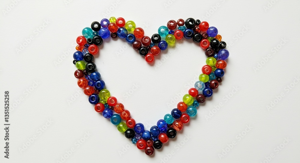 Creating Heart Shape Using Colorful Beads on White Background for Crafting Creating Heart Shape Using Colorful Beads on White Background for Crafting