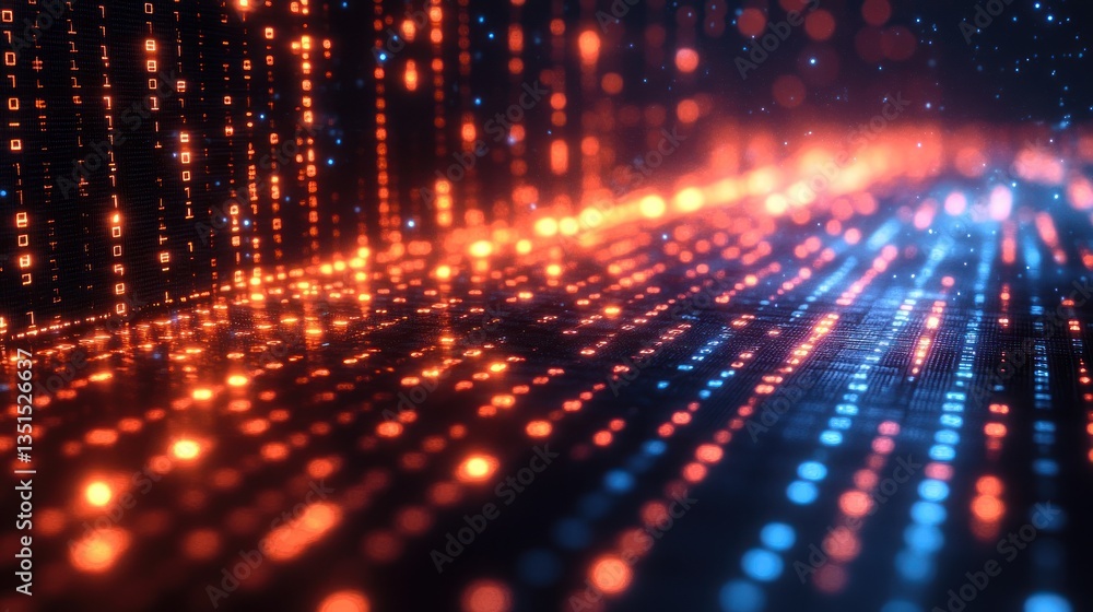 Digital data stream flowing in cyberspace with glowing particles Digital data stream flowing in cyberspace with glowing particles