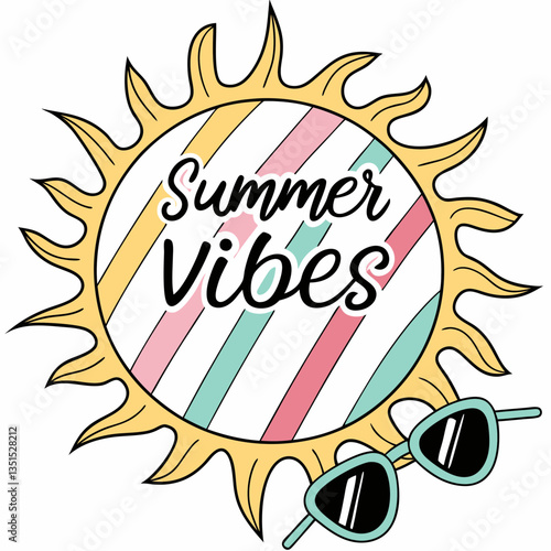 Summer Viber SVG | Retro Sun with Sunglasses Design