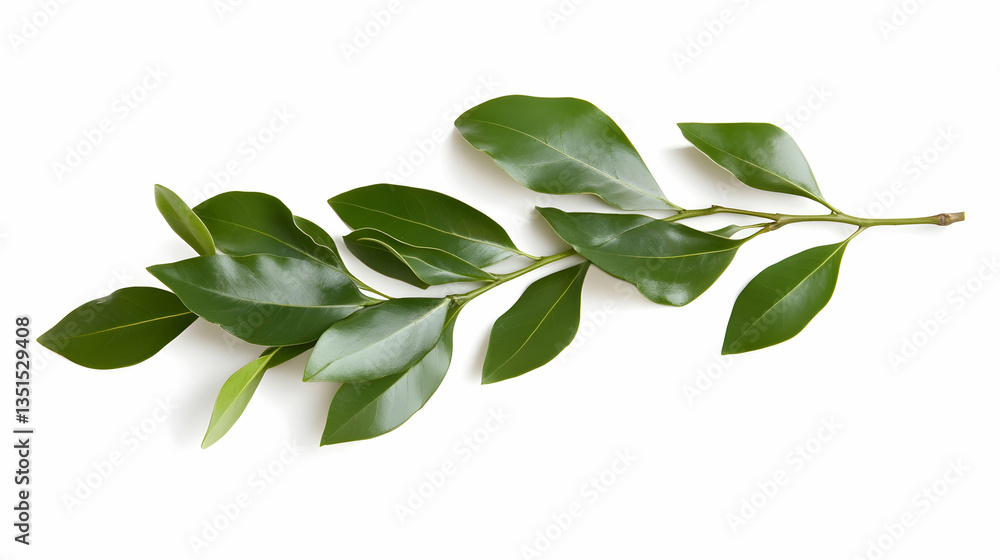 Naklejka premium Green leaves sprig, studio shot, white background, nature design element