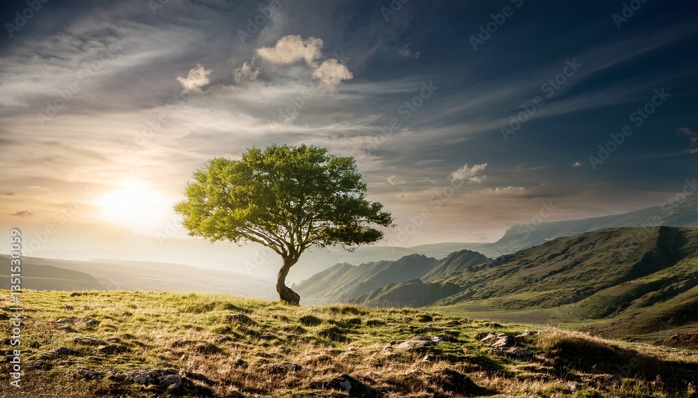 Fototapeta premium Single alone tree in natural landscape