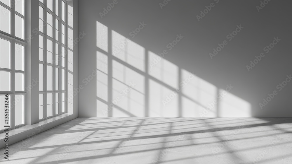 Fototapeta premium Sunlit Minimalist Interior Empty Room with Bright Window.