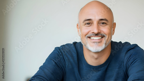 Happy mature man smiling, indoor portrait, neutral background, ideal for corporate headshot or website profile