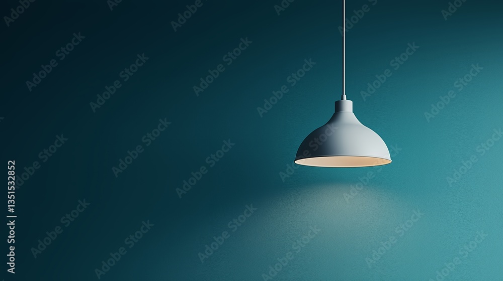 A single, softly glowing pendant lamp casts a gentle light against a deep teal wall, creating a serene and minimalist atmosphere A single, softly glowing pendant lamp casts a gentle light against a deep teal wall, creating a serene and minimalist atmosphere