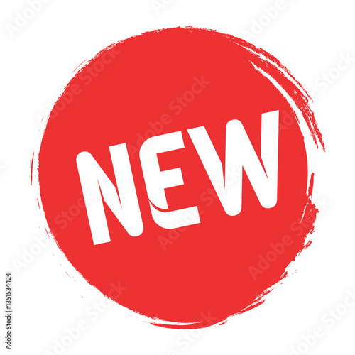 New arrival label. Bold red circular grunge stamp