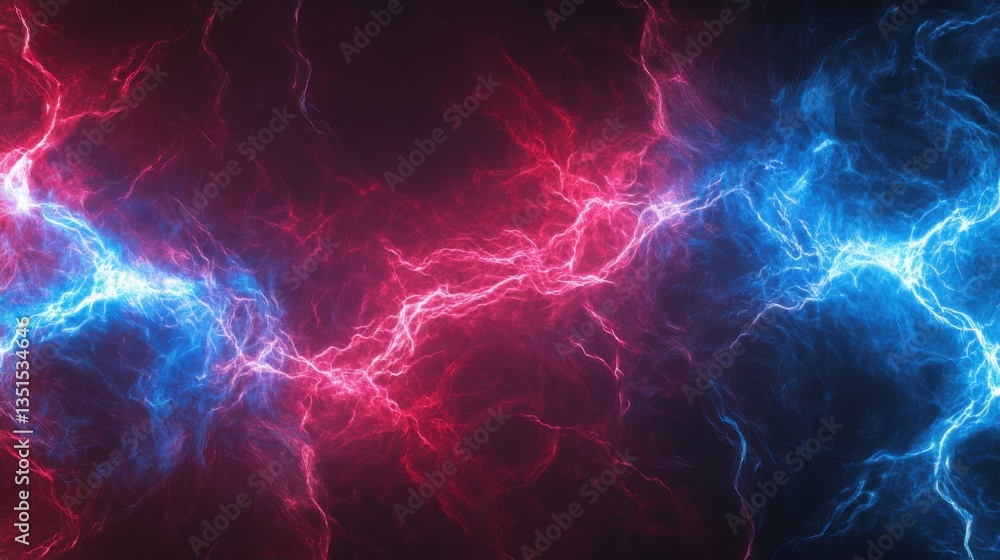 Colorful electric plasma energy abstract with vibrant blue and red lighting effects in a dark background Colorful electric plasma energy abstract with vibrant blue and red lighting effects in a dark background