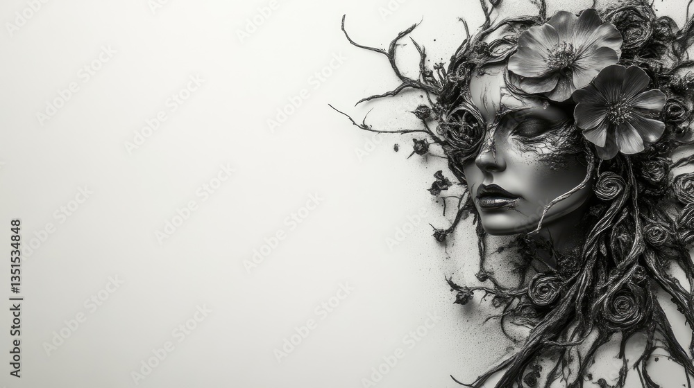 Fototapeta premium Sculptural mask, floral, nature-inspired