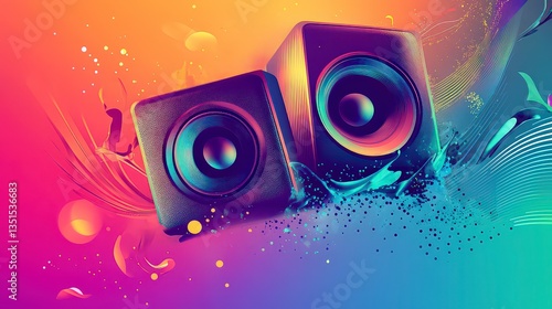 illustration of speaker on abstract background, illustrative abstract wallpaper, music background with speakers