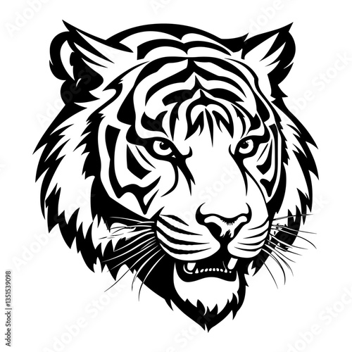 Wallpaper Mural Detailed black and white illustration of a tiger head, perfect for graphic design and wildlife projects. Torontodigital.ca