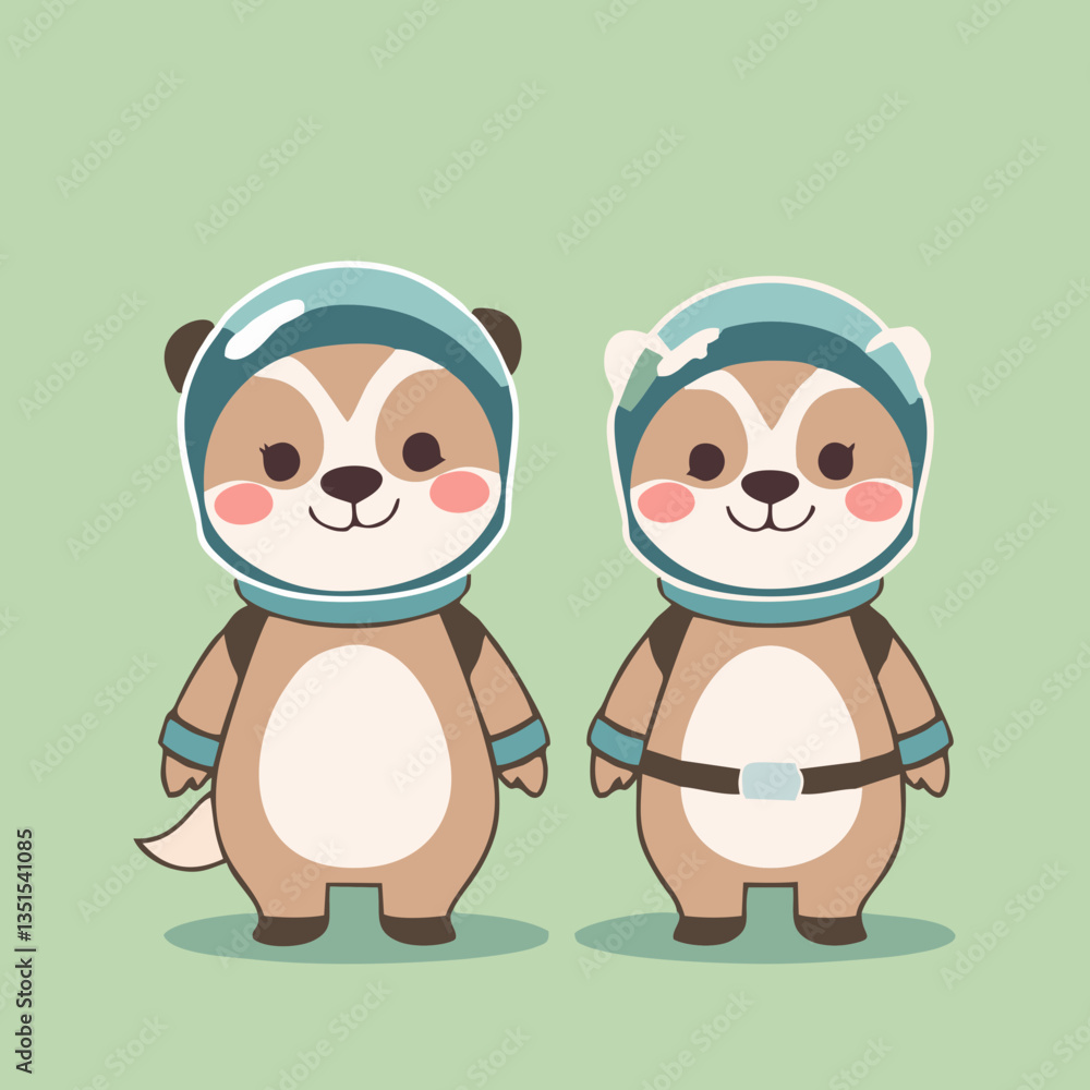 Obraz premium Cute Astronaut Animals Vector Illustration