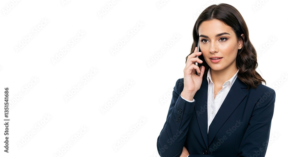 Businesswoman Talking on Phone in Office Isolated on White Background Businesswoman Talking on Phone in Office Isolated on White Background