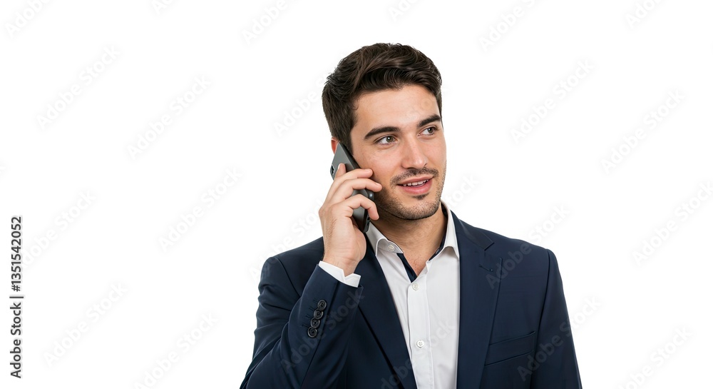Young Businessman Talking on Mobile Phone Wearing a Suit Jacket Young Businessman Talking on Mobile Phone Wearing a Suit Jacket