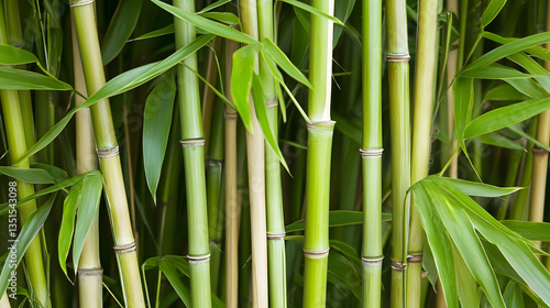 Lush green bamboo forest background for nature, serenity, and zen designs