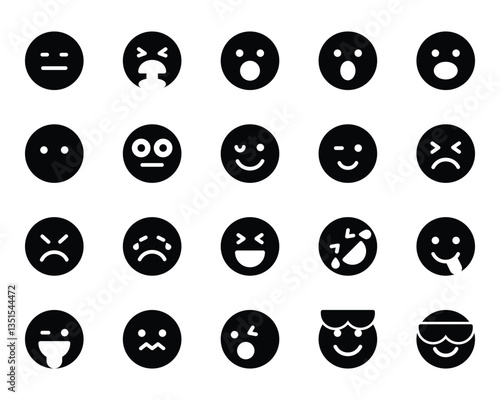 Glyph icons set for Emojis, smiley, emotion.