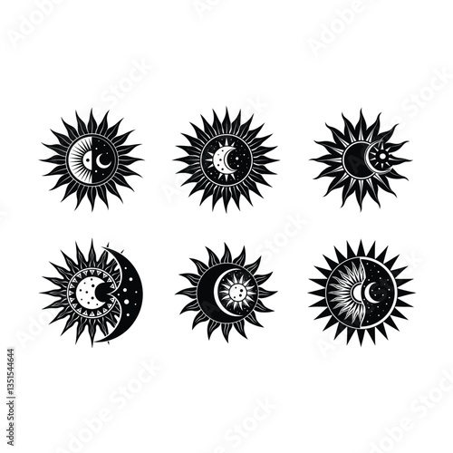 Sun and Moon Motif Illustration - Mystical Celestial Design