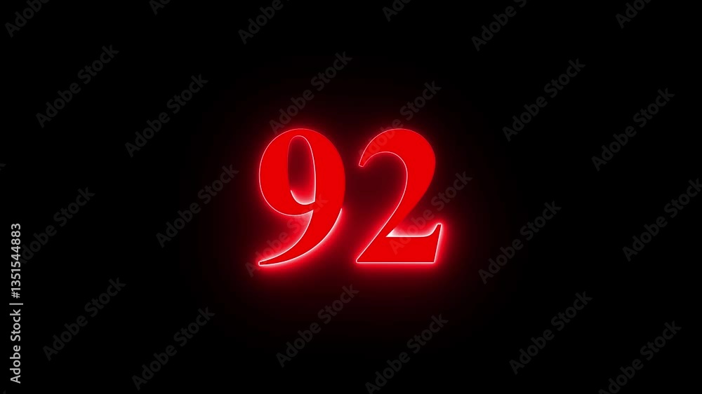 Neon text number 92 countdown icon background 4k animation . Neon dial 92 icon glowing black background animation, with Bright neon glowing number 92. Neon text number 92 countdown icon background 4k animation . Neon dial 92 icon glowing black background animation, with Bright neon glowing number 92.
