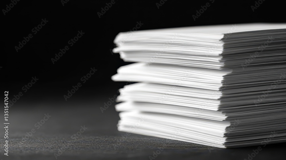 A collection of blank paper arranged neatly in a stack on a dark surface. The simplicity and cleanliness of the paper create a striking contrast against the backdrop A collection of blank paper arranged neatly in a stack on a dark surface. The simplicity and cleanliness of the paper create a striking contrast against the backdrop
