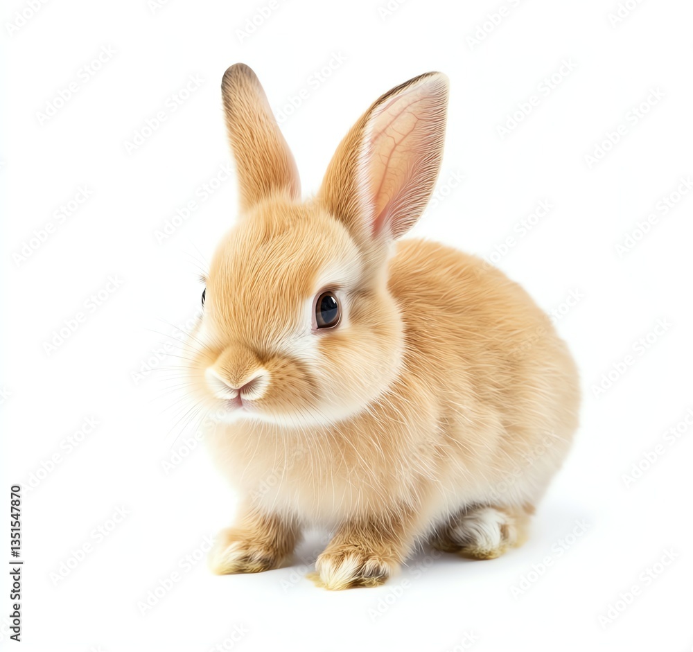 Fototapeta premium Cute Bunny Portrait Adorable Small Animal on White Background Studio Shot